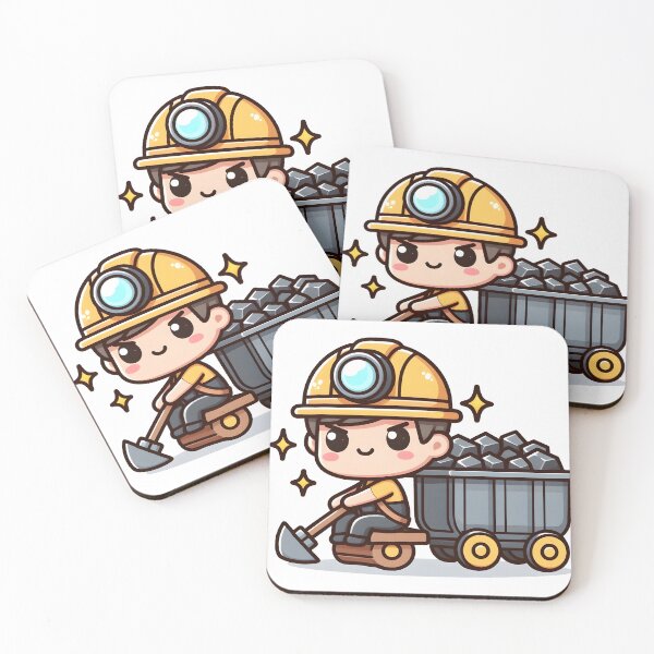 Item preview, Kawaii Miner With A Mining Cart And A Helmet designed and sold by CanvasCutie.