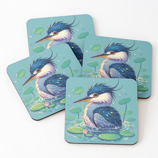 Item preview, Kawaii Anime Heron Bath With Water Lily designed and sold by TomFrontierArt.