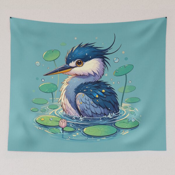 Item preview, Kawaii Anime Heron Bath With Water Lily designed and sold by TomFrontierArt.