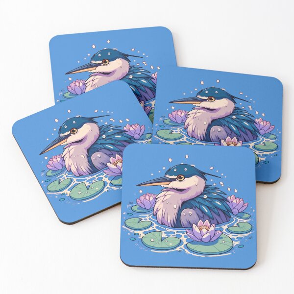 Item preview, Kawaii Anime Heron Bath With Water Lily designed and sold by TomFrontierArt.