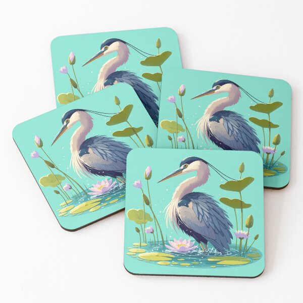 Item preview, Kawaii Anime Heron Bath With Water Lily designed and sold by TomFrontierArt.