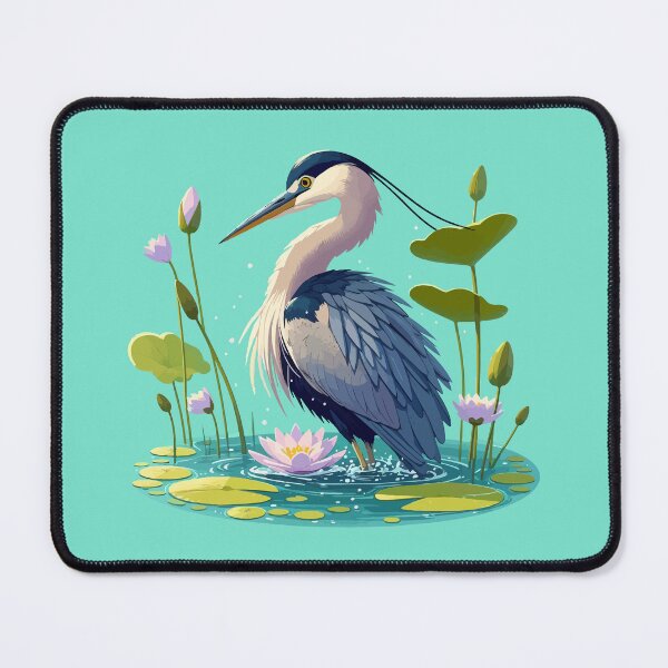 Item preview, Kawaii Anime Heron Bath With Water Lily designed and sold by TomFrontierArt.