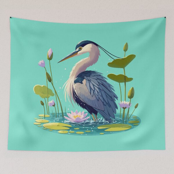 Item preview, Kawaii Anime Heron Bath With Water Lily designed and sold by TomFrontierArt.