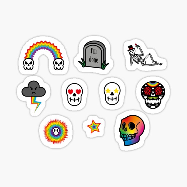 Vista previa del artículo con la obra «Paquete de pegatinas o imanes de calaveras y arcoíris», diseñado y vendido por RSteadDesigns.