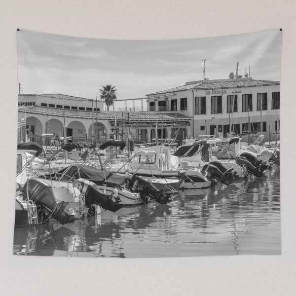 Item preview, Puerto Pollensa Marina La Llonja Restaurant Black And White designed and sold by GG WALL ART.