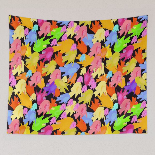 Item preview, Goldfish in Purple, Pink, Red, Yellow, Orange on Black Background - Repeating Pattern designed and sold by Victoria Rose.