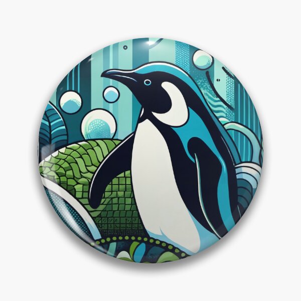 Item preview, Aqua Navy Blue Green Penguin Forest With Abstract Oceanic Marine Adventure Waves  Pattern designed and sold by PenguinForests.