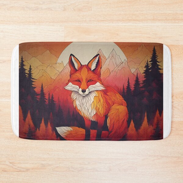 Item preview, geometric orange fox with forest designed and sold by Lunaawga.