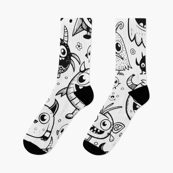 Item preview, Monochrome Cartoon Monster Doodle Pattern designed and sold by Rostislav Bouda.