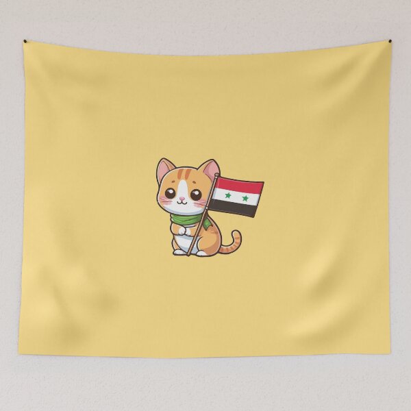 Item preview, Cat holding the Syrian Arab Republic flag designed and sold by SOMI SOMI.