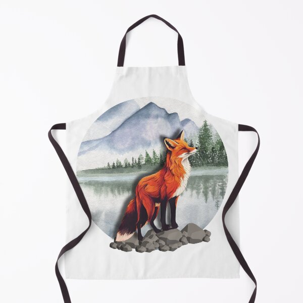 Aperçu de l'œuvre lac aquarelle avec renard orange et montagne créée et vendue par Lunaawga.