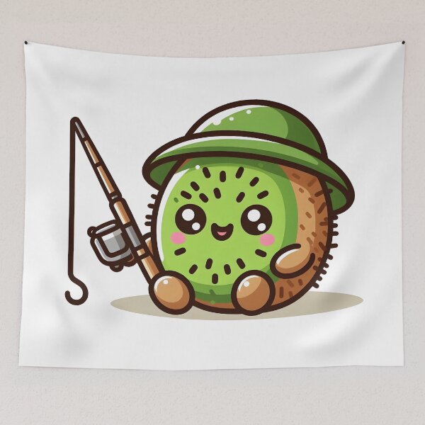Item preview, Kawaii Kiwi With Fishing Rod designed and sold by CanvasCutie.