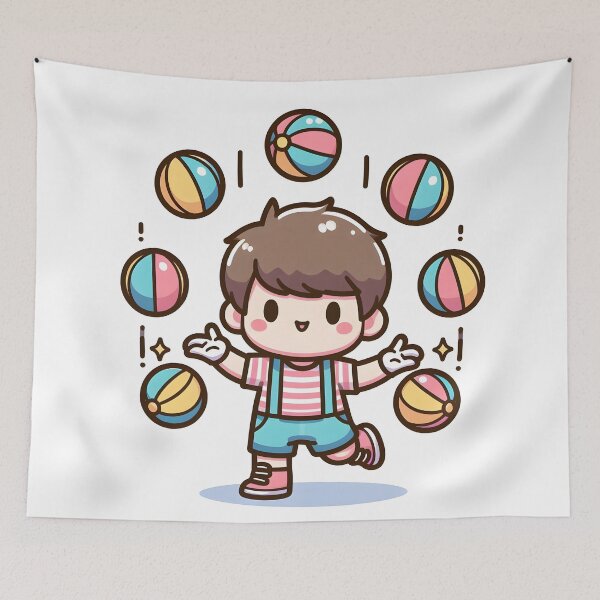 Item preview, Kawaii Juggler With Bouncing Balls designed and sold by CanvasCutie.