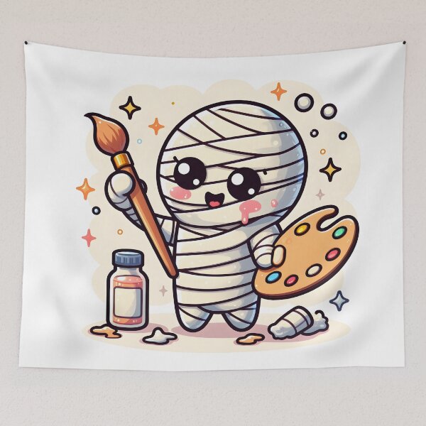 Item preview, Kawaii Effervescent Mummy Painting With Paintbrush And Palette designed and sold by CanvasCutie.