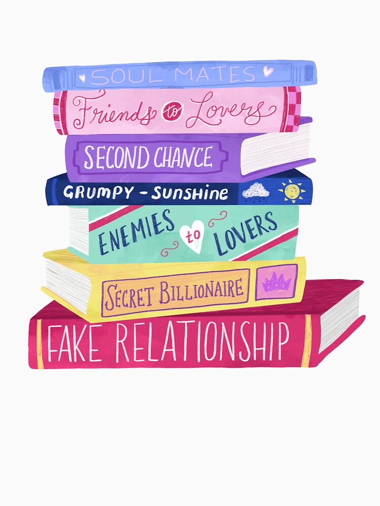 Thumbnail 7 of 7, Classic T-Shirt, Romance Tropes Book Stack designed and sold by dollabails.