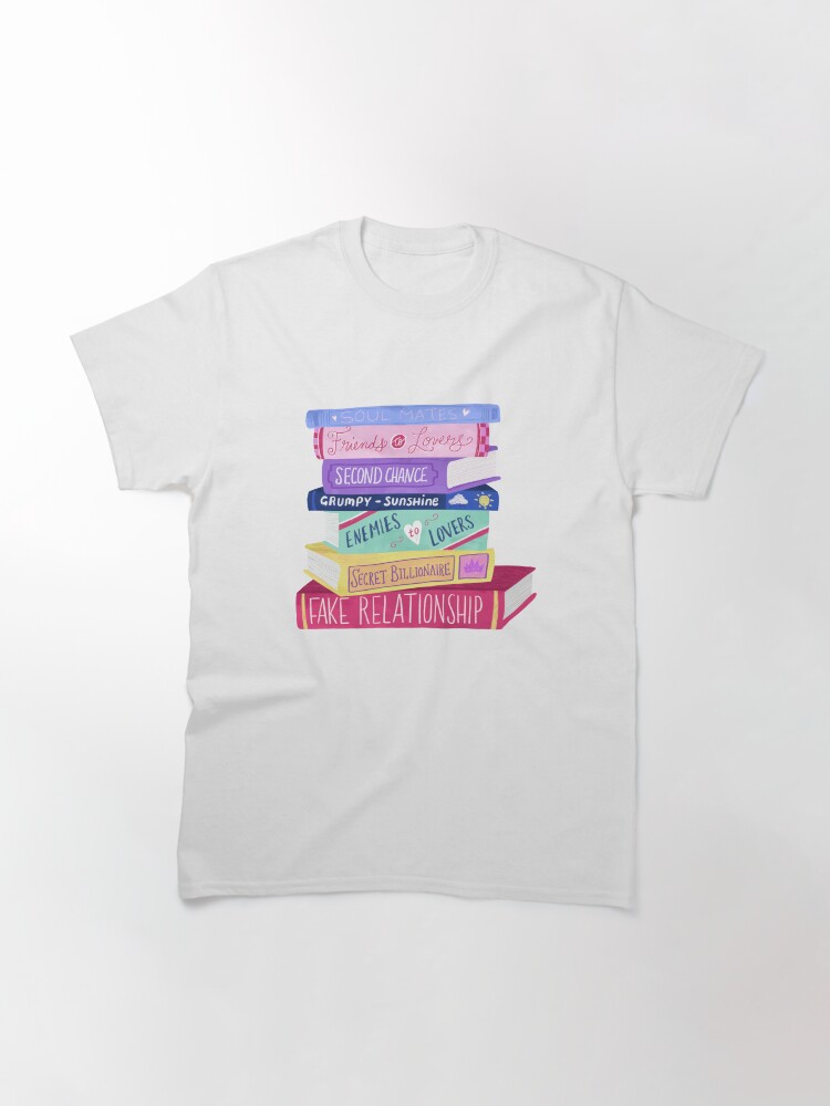 Thumbnail 3 of 7, Classic T-Shirt, Romance Tropes Book Stack designed and sold by dollabails.