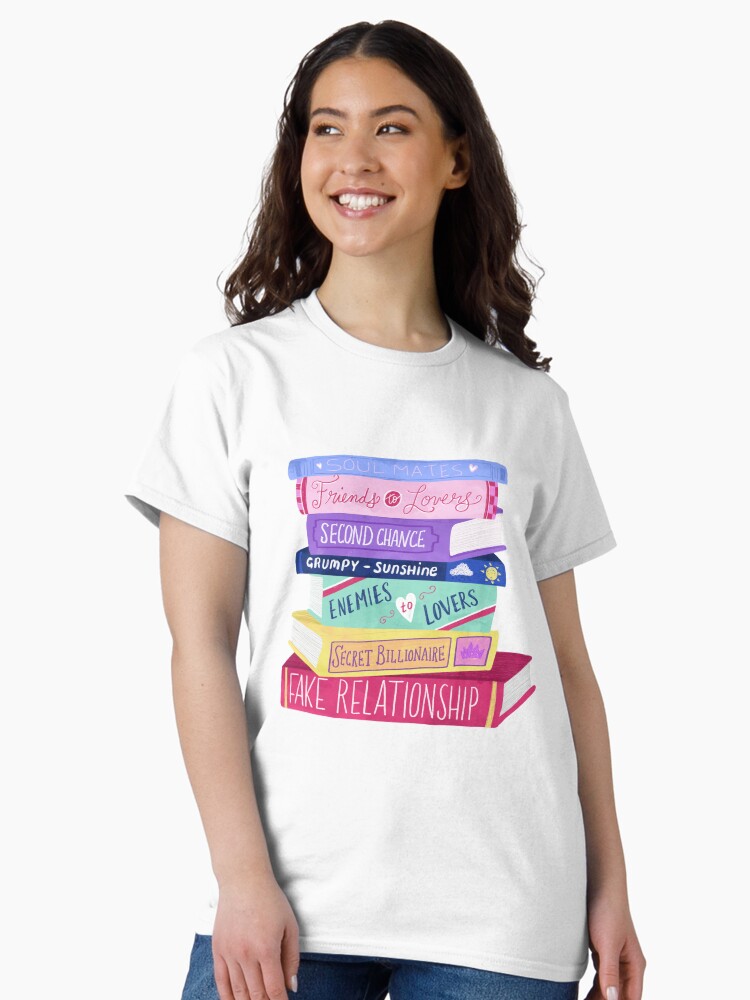 Thumbnail 2 of 7, Classic T-Shirt, Romance Tropes Book Stack designed and sold by dollabails.