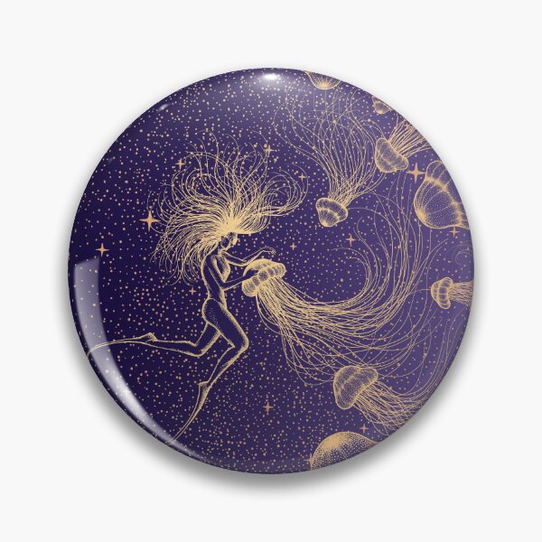 Item preview, Starry Jellyfish And Diver (Golden Lines & Purple Space) designed and sold by AlirizaCAKIR.