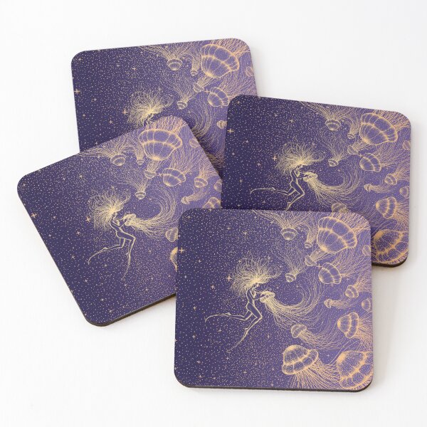 Item preview, Starry Jellyfish And Diver (Golden Lines & Purple Space) designed and sold by AlirizaCAKIR.