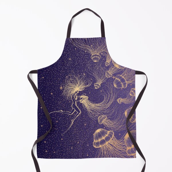 Item preview, Starry Jellyfish And Diver (Golden Lines & Purple Space) designed and sold by AlirizaCAKIR.