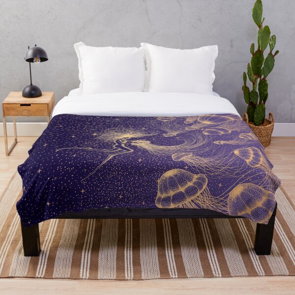 Item preview, Starry Jellyfish And Diver (Golden Lines & Purple Space) designed and sold by AlirizaCAKIR.