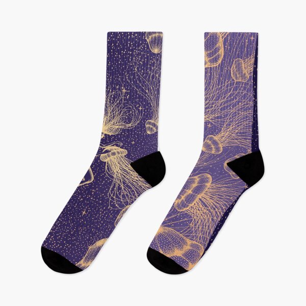 Item preview, Starry Jellyfish And Diver (Golden Lines & Purple Space) designed and sold by AlirizaCAKIR.