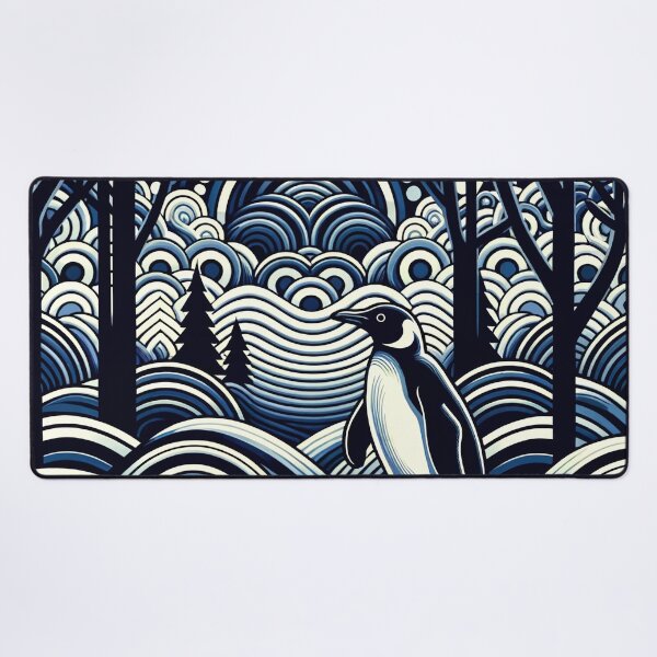 Item preview, Winter Midnight Blue Abstract Shape Forest With Penguin designed and sold by PenguinForests.