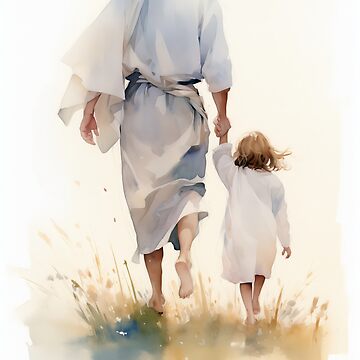 Artwork thumbnail, Divine Guidance - Jesus Christ walking with Child by AdamesArtStudio