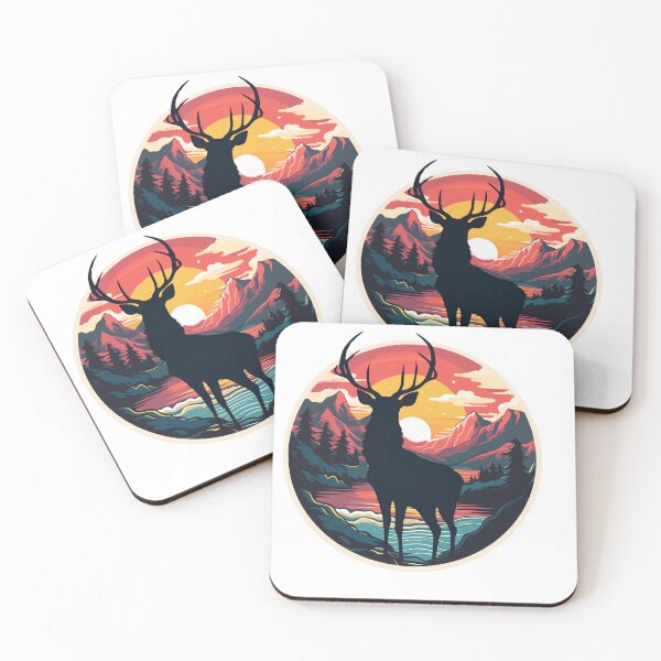 Item preview, deer in the mountains at sunset designed and sold by Lunaawga.