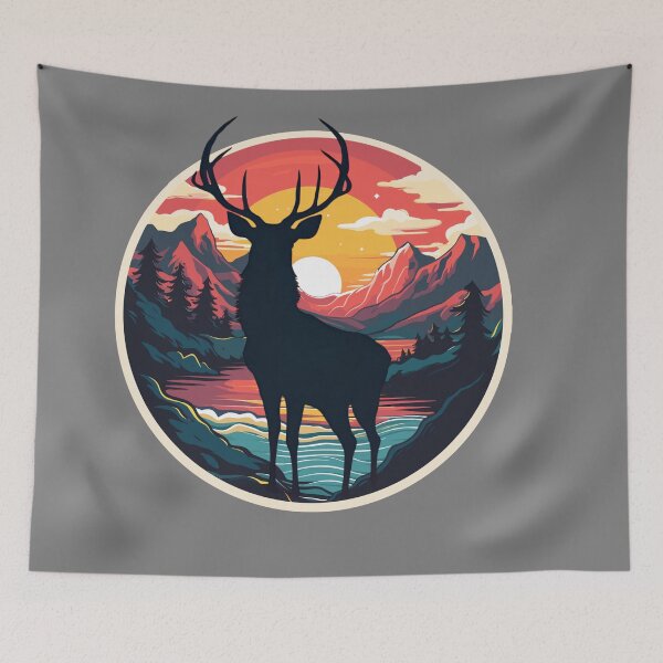 Item preview, deer in the mountains at sunset designed and sold by Lunaawga.