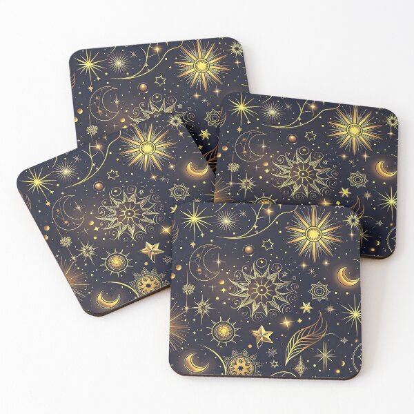 Item preview, Celestial Pattern with Golden Stars and Planets on Dark Background designed and sold by Rostislav Bouda.
