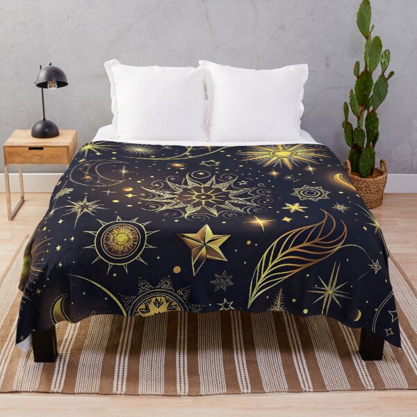 Item preview, Celestial Pattern with Golden Stars and Planets on Dark Background designed and sold by Rostislav Bouda.