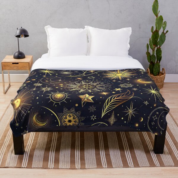 Item preview, Celestial Pattern with Golden Stars and Planets on Dark Background designed and sold by Rostislav Bouda.