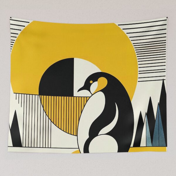 Item preview, Sunshine Yellow Creamy Penguin Forest In Abstract Minimal Bauhaus Happy Retro Art designed and sold by PenguinForests.
