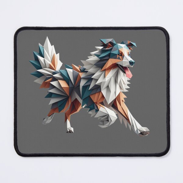 Item preview,  Australian Shepherd dog running 3d geometric origami, aussie, 3D Polygonal illustration designed and sold by CutOriginalArt.