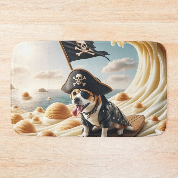 Item preview, Brave dog in a pirate costume, including a black hat with a skull and crossbones, an eye patch, and a leather jacket designed and sold by AndreaMart.