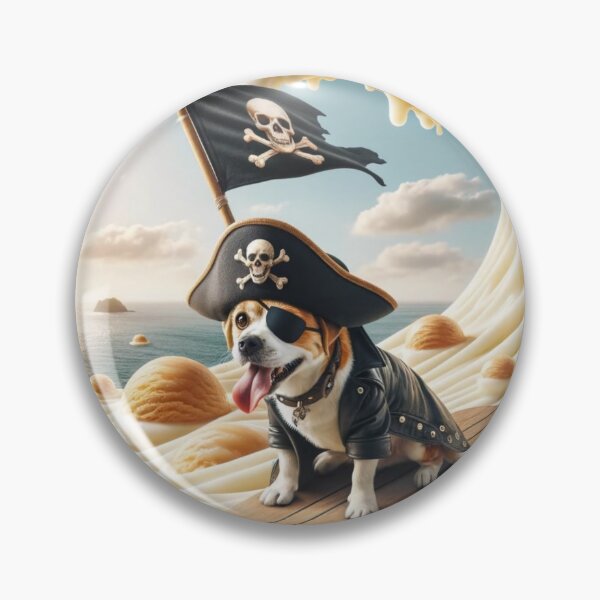Item preview, Brave dog in a pirate costume, including a black hat with a skull and crossbones, an eye patch, and a leather jacket designed and sold by AndreaMart.
