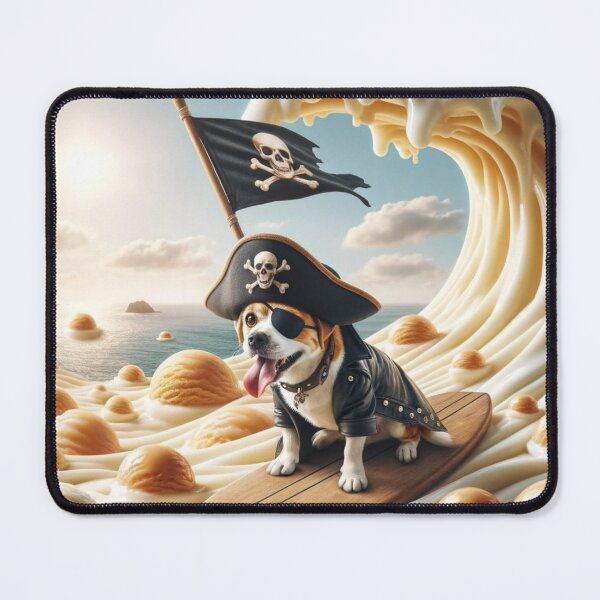Item preview, Brave dog in a pirate costume, including a black hat with a skull and crossbones, an eye patch, and a leather jacket designed and sold by AndreaMart.