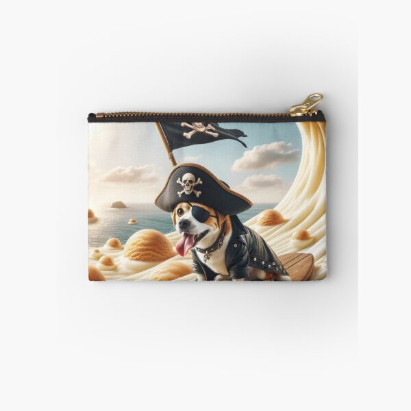 Item preview, Brave dog in a pirate costume, including a black hat with a skull and crossbones, an eye patch, and a leather jacket designed and sold by AndreaMart.