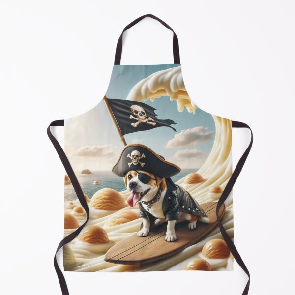 Item preview, Brave dog in a pirate costume, including a black hat with a skull and crossbones, an eye patch, and a leather jacket designed and sold by AndreaMart.