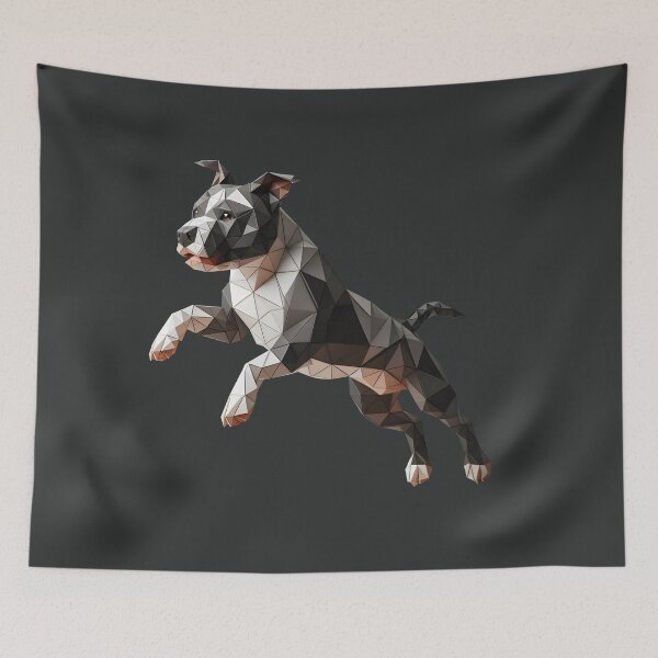 Item preview, Staffordshire bull terrier dog running 3d geometric origami, 3D polygonal illustration designed and sold by CutOriginalArt.