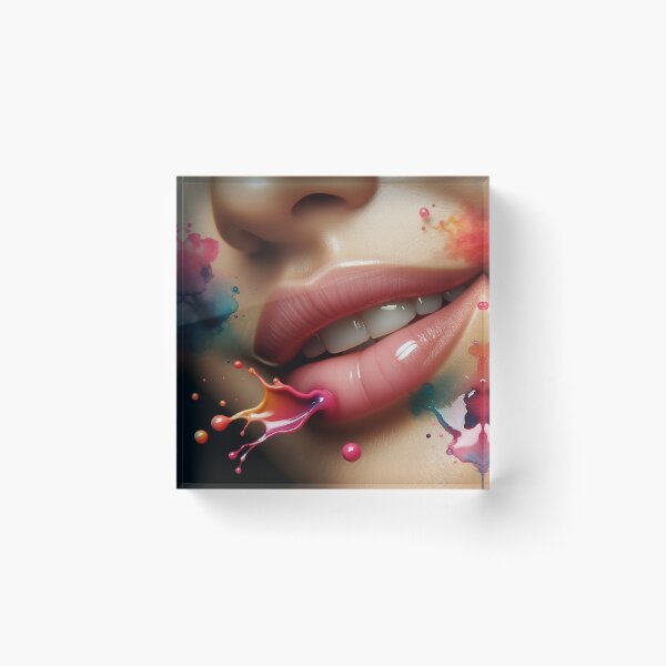 Item preview, Macro shot of lips in a soft smile, with watercolor droplets splashing around, blending art and beauty designed and sold by AndreaMart.