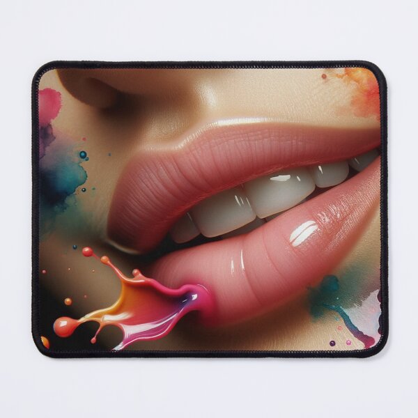 Item preview, Macro shot of lips in a soft smile, with watercolor droplets splashing around, blending art and beauty designed and sold by AndreaMart.