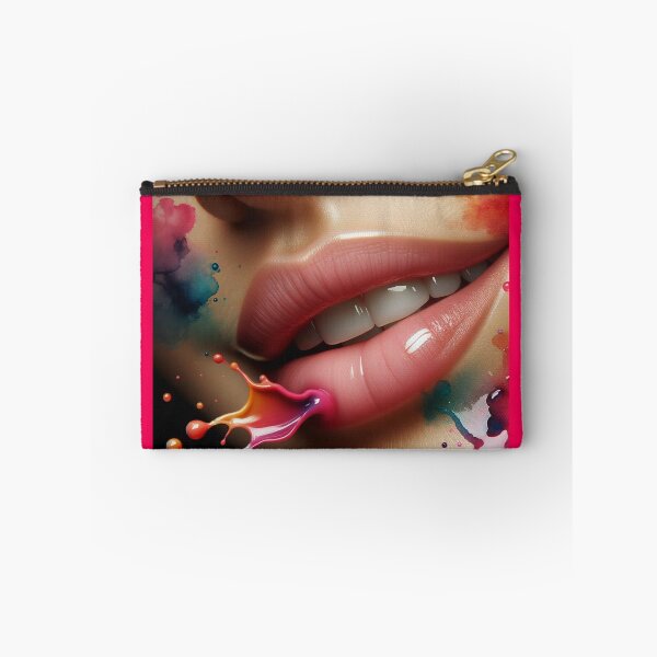 Item preview, Macro shot of lips in a soft smile, with watercolor droplets splashing around, blending art and beauty designed and sold by AndreaMart.