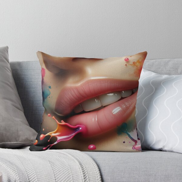 Item preview, Macro shot of lips in a soft smile, with watercolor droplets splashing around, blending art and beauty designed and sold by AndreaMart.