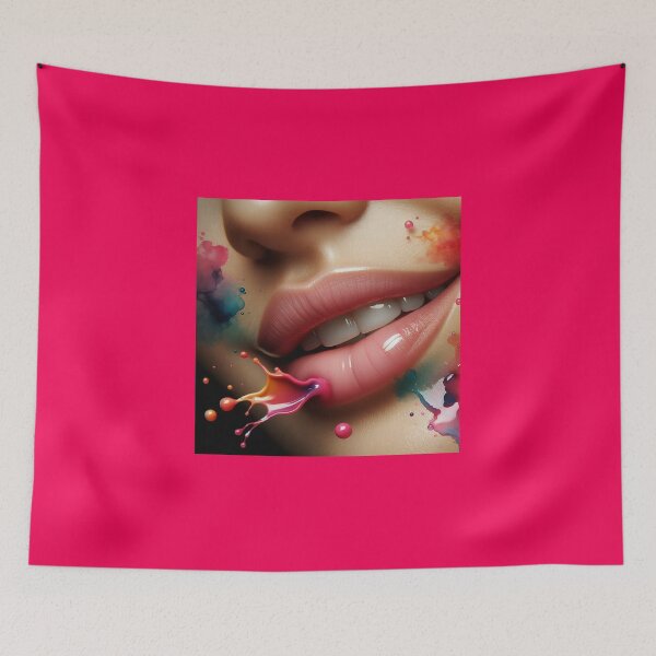 Item preview, Macro shot of lips in a soft smile, with watercolor droplets splashing around, blending art and beauty designed and sold by AndreaMart.