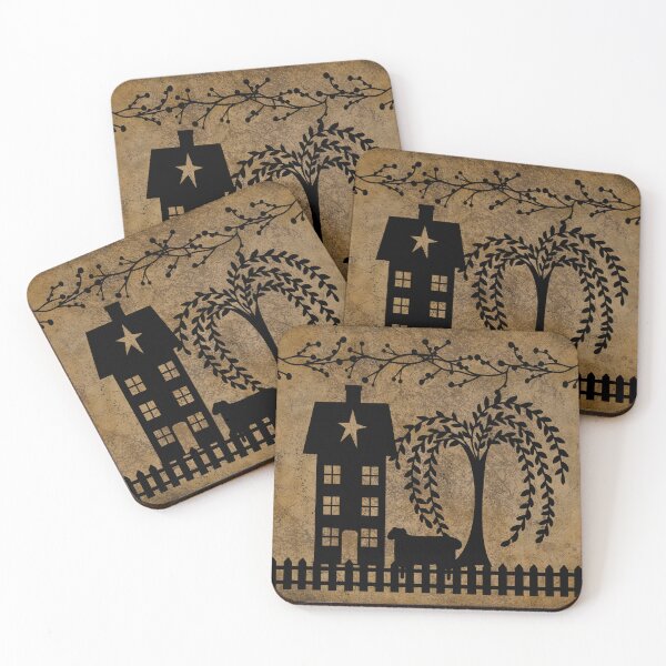 Item preview, Prim Saltbox House Silhouette Willow Pip Berries Sheep and Sunflower  designed and sold by CheriesArt.