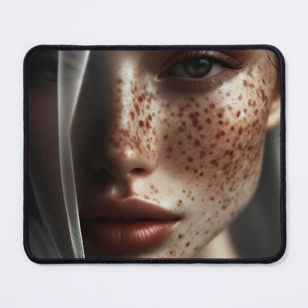 Item preview, Woman's face, half-veiled by a sheer fabric, highlighting the intricate patterns of her freckles designed and sold by AndreaMart.
