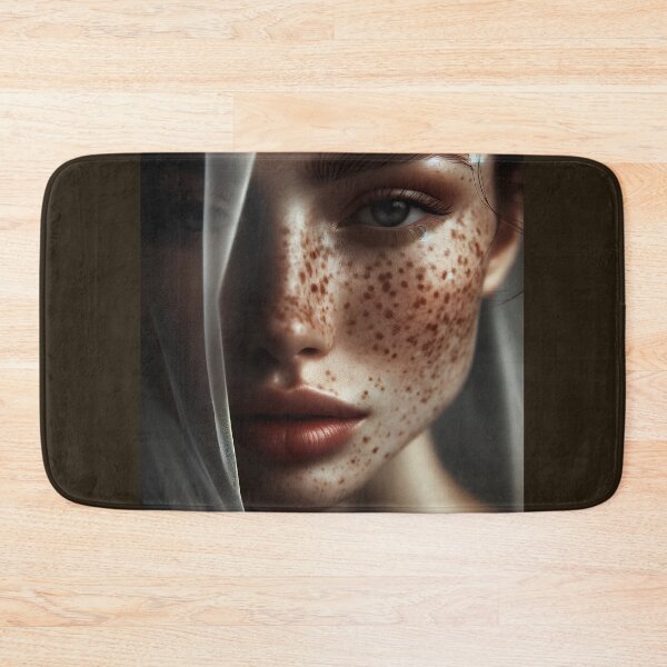 Item preview, Woman's face, half-veiled by a sheer fabric, highlighting the intricate patterns of her freckles designed and sold by AndreaMart.