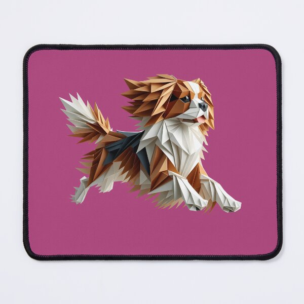 Item preview, cavalier king charles dog running 3d geometric origami, 3D polygonal illustration designed and sold by CutOriginalArt.